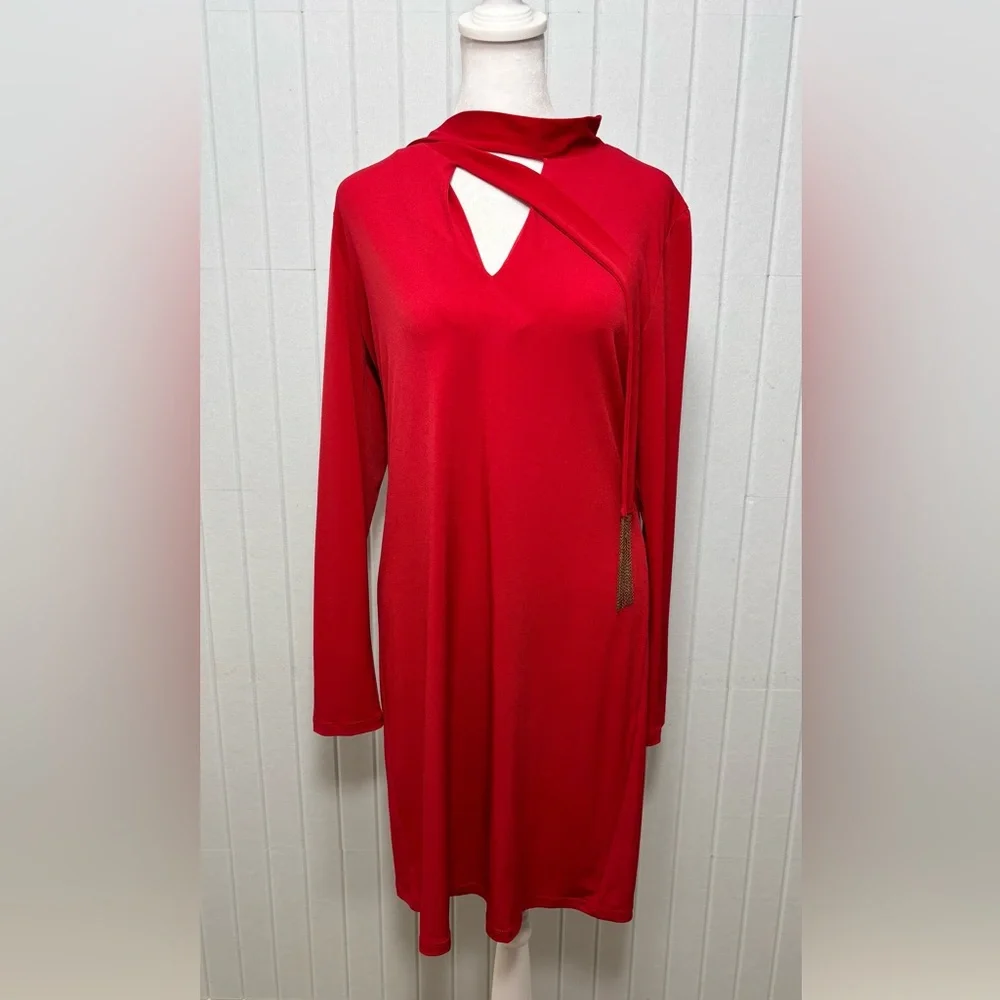 Michael Kors Vibrant Red Stretch‎ Long Sleeve Knee Length Dress Size M